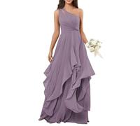 BRIGOW Una spalla chiffon damigella d'onore abito a più livelli Increspature Maxi A-line Impero Vita Flowy Formale Elegante Abito da Sera BY041, Glicine, 50