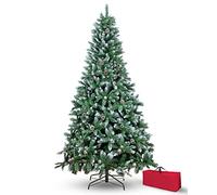 Brigros - Albero Di Natale Artificiale Effetto Realistico In Pvc Ignifugo, Albero Di Natale Folto Con Aghi Di Pino Spessi E Rami A Gancio, Con Borsa E Base In Metallo (Innevato, 150 cm)