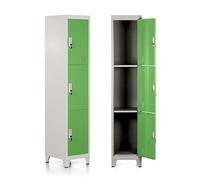Brigros - Armadietto Metallico Multiuso, Armadio Spogliatoio Salvaspazio Con Serratura, Armadietto Vari Ripiani Con Ante In Metallo Per Ufficio O Spogliatoio (Verde, 3 Ante)