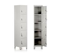 Brigros - Armadietto Metallico Multiuso, Armadio Spogliatoio Salvaspazio Con Serratura, Armadietto Vari Ripiani Con Ante In Metallo Per Ufficio O Spogliatoio (Grigio, 5 Ante)