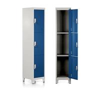 Brigros - Armadietto Metallico Multiuso, Armadio Spogliatoio Salvaspazio Con Serratura, Armadietto Vari Ripiani Con Ante In Metallo Per Ufficio O Spogliatoio (Blue, 3 Ante)