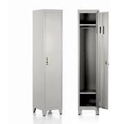 Brigros - Armadietto Metallico Multiuso, Armadio Spogliatoio Salvaspazio Con Serratura, Armadietto Vari Ripiani Con Ante In Metallo Per Ufficio O Spogliatoio (Grigio, 1 Anta)