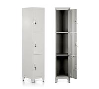 Brigros - Armadietto Metallico Multiuso, Armadio Spogliatoio Salvaspazio Con Serratura, Armadietto Vari Ripiani Con Ante In Metallo Per Ufficio O Spogliatoio (Grigio, 3 Ante)