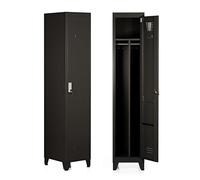 Brigros - Armadio Spogliatoio Sporco Pulito in Metallo, 1 Anta con Ripiano e Appendiabiti, 3 Scomparti, 180x45x38 cm, Nero