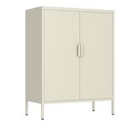 Brigros - Credenza Metallo 2 Ante 80x38x100 Cm Con 3 Ripiani, Mobile Dispensa Moderna Salvaspazio Stile Industriale In Vari Colori Per Cucina, Soggiorno, Ingresso Linea Pop (Avorio)