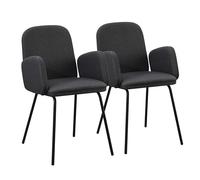 Brigros Estosa - Set 2 sedie design per sala da pranzo in tessuto con e senza braccioli, sedie cucina con gambe nere in metallo (Grigio Scuro, Con braccioli)