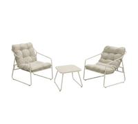 Brigros Estosa - Set Salotto da Giardino 2 Posti con 2 Poltrone e Tavolino, Arredo Esterno in Acciaio Zincato Bianco Latte con Cuscini Beige Idrorepellenti, Set Relax Outdoor
