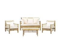 Brigros - Salotto Da Giardino In Bambu Yasmin 5 O 6 Posti Con Divano, Due Poltrone E Tavolino, Cuscini Inclusi In Vari Colori, Ideale Come Salotto Da Giardino Esterno (Bianco, 5 Posti)