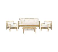 Brigros - Salotto Da Giardino In Bambu Yasmin 5 O 6 Posti Con Divano, Due Poltrone E Tavolino, Cuscini Inclusi In Vari Colori, Ideale Come Salotto Da Giardino Esterno (Bianco, 6 Posti)