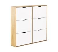 Brigros - Scarpiera Salvaspazio Slim In Legno Con 6 Ante A Ribalta, Mobile Portascarpe Moderno Da Ingresso 120x24x114 Cm Per Corridoio Stretto O Camera Da Letto (Rovere+Bianco)