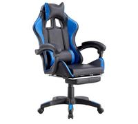 Brigros - Sedia da Gaming Racing Ergonomica Reclinabile con Braccioli, Poltrona Ufficio Girevole con Rotelle, Poggiapiedi, Poggiatesta e Cuscino Lombare in Similpelle, Portata: 125kg (Blu)
