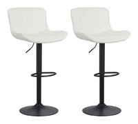 Brigros We Home - Set Da 2 Sgabelli Da Bar Alti Regolabili In Ecopelle, Sgabello Da Cucina Girevole A 360°, Sgabello Con Schienale E Poggiapiedi, Sgabello Con Base Metallica Nera (Bianco)