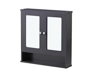 Brigros WeHome - Mobile Bagno In Legno, Mobile Bagno Con Specchio, Mobili Bagno Salvaspazio Con 2 Ante, Mobiletto bagno da parete (LxPxA): 56x13x58cm (Grigio scuro)