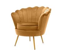 Brigros WeHome - poltrona conchiglia velluto con gambe in ferro dorate alte 23cm e poltrona con imbottitura in schiuma dal design vintage e confortevole (Nocciola, Velluto)