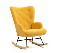 Brigros WeHome - Sedia A Dondolo Imbottita Con Braccioli, Poltrona Relax Da Interno A Dondolo, Poltroncina In Legno E Metallo Con Rivestimento Multicolore 96x66x90 Cm (Bouclé, Ocra)