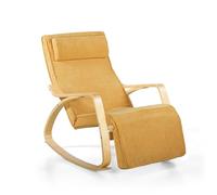 WeHome - Sedia A Dondolo Swing Amor Con Braccioli In Legno, Rocking Chair, Poltrona A Dondolo Con Poggiapiedi Regolabile, Poltrona Salotto, Poltrona Camera Da Letto (Tessuto, Ocra)