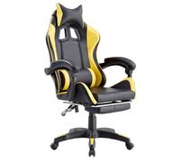 Brigros WeHome - Sedia da Gaming Racing Ergonomica Reclinabile con Braccioli, Poltrona Ufficio Girevole con Rotelle, Poggiapiedi, Poggiatesta e Cuscino Lombare in Similpelle, Portata: 125kg (Giallo)