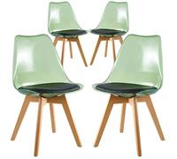 Brigros WeHome - Sedia Design Moderna in Plastica Trasparente con Cuscino in Ecopelle e Gambe Effetto Legno per Sala da Pranzo o Salotto (Verde Trasparente)