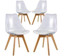 Brigros WeHome - Sedia Design Moderna in Plastica Trasparente con Cuscino in Ecopelle e Gambe Effetto Legno per Sala da Pranzo o Salotto (Bianco Trasparente)