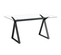 Brigros WeHome - Tavolo Da Pranzo Rettangolare Smart Con Top In Vetro Temperato, Tavolo Cucina, Tavolo Salotto, Tavolo Da Cucina Con Gambe In Ferro,arredamento Casa, 150x90x75 Cm (Nero)