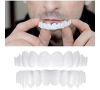 Brigtviee 2 Paia Denti in Silicone, Faccette Denti Cosmetici,Protesi A Faccette Istantanee Denti Finti,Dentiere Temporanee,per Un Sorriso Perfetto Dentiera per Coprire I Denti Imperfetti, con Scatola