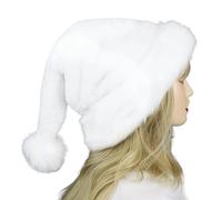 Brihasory Cappello di Babbo Natale bianco con paillettes, in velluto spesso, per donne, uomini e adulti, fodera confortevole, cappello da vacanza per Babbo Natale, adatto per la vigilia di Natale