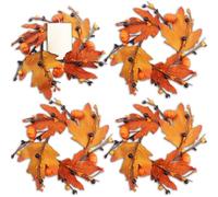 Brihasory Set di 4 anelli per candele autunnali di Halloween, ghirlande di Natale piccole con bacche nere e arancioni, 20 cm di larghezza, 7,6 cm al centro, decorazione per la tavola del