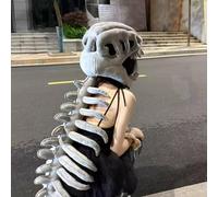 Briimm Costume da scheletro di dinosauro, design 3D T-Rex, realistico, per Halloween, cosplay, con motivo osso, colori verde e bianco (grigio, adulto, 114,3 cm)