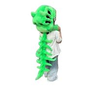 Briimm Costume da scheletro di dinosauro, design 3D T-Rex, realistico, per Halloween, cosplay, con motivo osso, colori verde e bianco (verde, adulto, 114,3 cm)