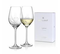 Brilant Romantic Passion Bicchieri da vino bianco - Set di bicchieri da vino fatti a mano con cuori incisi, linee lucidate e cristalli Swarovski, set moderno in confezione regalo, 2 pezzi, 360 ml