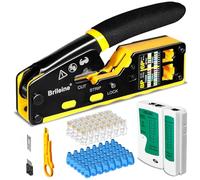 Brileine Kit di crimpatura RJ45, crimpatrice Ethernet Cat5 Cat5e Cat6 per RJ11/12 6P/8P con tester per cavi LAN di rete, 50 connettori CAT6, 50 stivali, mini spelacavi