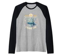 Brilla su Hanukkah Menorah Design a Forma di Stella di David Maglia con Maniche Raglan