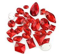 Brillabenny 36 Pietre Piatte da Cucire, Cristalli Strass Forme Mix Doppio Foro per Decorazioni Abito Pattinaggio bigiotteria Decorativa passamaneria (Rosso)