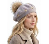 Brillabenny Basco Berretto Donna Lana Cashmere PON PON Pelliccia Vera Cappello Cuffia Donna Hat cap Luxury