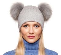 Brillabenny Cappello Cuffia Cashmere Pelliccia Vera Doppio PON PON Donna Berretto Inverno Regalo Lusso Hat Fur