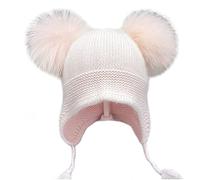 Brillabenny Cappello Cuffia Neonato para Orecchie Lana Soft PON PON Vera Pelliccia Bambina Baby Hat Fur (Rosa 2)