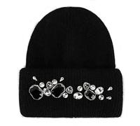 Brillabenny Cappello Donna Invernale Cuore e Pietre Strass Misto Lana per Donna Ottimo Come Berretto Regalo (Nero)