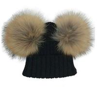 Brillabenny Cappello Pelliccia Vera Doppio PON PON Ragazza Donna Uomo Cappellino Cuffia Berretto Hat cap Misto Lana