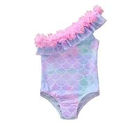 Brillabenny Costume Intero Bambina o Neonata per Mare o Piscina, Costume da Bagno Bambina (Modello Monospalla Sirena, Viola, 1-2 Anni)