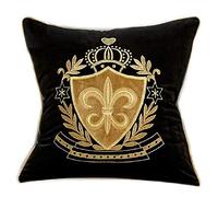 Brillabenny CUSCINO COVER LUXURY ROYAL Stemma Reale Corona Velluto Nero e Oro Gold, Giglio Sofà Arredo Casa Divano Lusso Yatch Poltrona Salotto (NERO ORO 1)