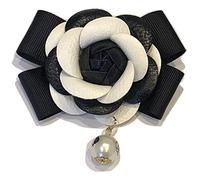 Brillabenny Spilla Fiore Camelia Perla Alta Bigiotteria Applicazione Lusso Donna in Pelle Bianca e Nera Pin Brooch Gioiello
