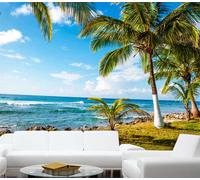 Brillante la spiaggia di noci di cocco 3D Tenda Bloccare Foto Stampa Tendaggio D