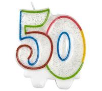 Brillantini Bianco Milestone 50th Compleanno Candela Torta Amscan 9900812 7.5cm
