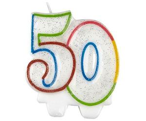 Brillantini Bianco Milestone 50th Compleanno Candela Torta Amscan 9900812 7.5cm