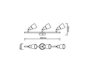 Brilliant Faretto da soffitto Sofia, ferro/cromo/bianco, lunghezza 57 cm, a 3 luci. Brilliant