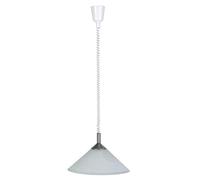 Brilliant Lampada a sospensione Basic, regolabile in altezza, con paralume con tirante per sala da pranzo, soggiorno o cucina in metallo e vetro, in ferro/bianco alabastro, Ø 40 cm e altezza 80 cm