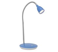 Brilliant Lampada da scrivania a LED, funzionale, con braccio flessibile e interruttore a pressione sulla base per camera dei bambini o dei ragazzi in plastica/metallo, in ferro e blu, altezza 40 cm