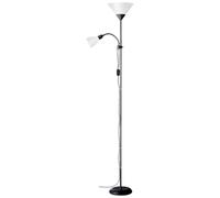 Brilliant, Lampada piantana con luce da lettura, alluminio;plasticatura: argento, colore del paralume: bianco