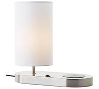 Brilliant Moderna lampada da tavolo con supporto ribaltabile integrato, ricarica wireless tramite vassoio di ricarica a induzione e paralume in tessuto bianco, ideale per comodini e scrivanie