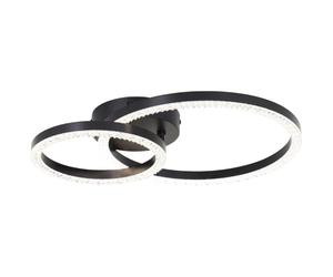 Brilliant Plafoniera a LED rotonda, colore nero, lampada da soffitto a doppia circolare, design moderno, con elementi in cristallo, colore bianco neutro da 4000 Kelvin e 2500 lumen